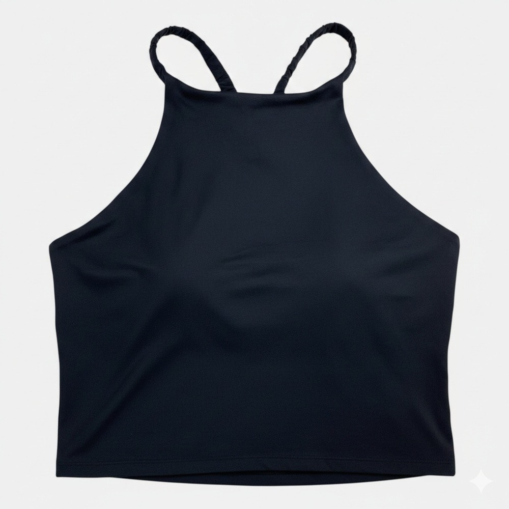 All In Motion Women XL Black High Neck Crop Tank Top Cutout Back Activewear XL